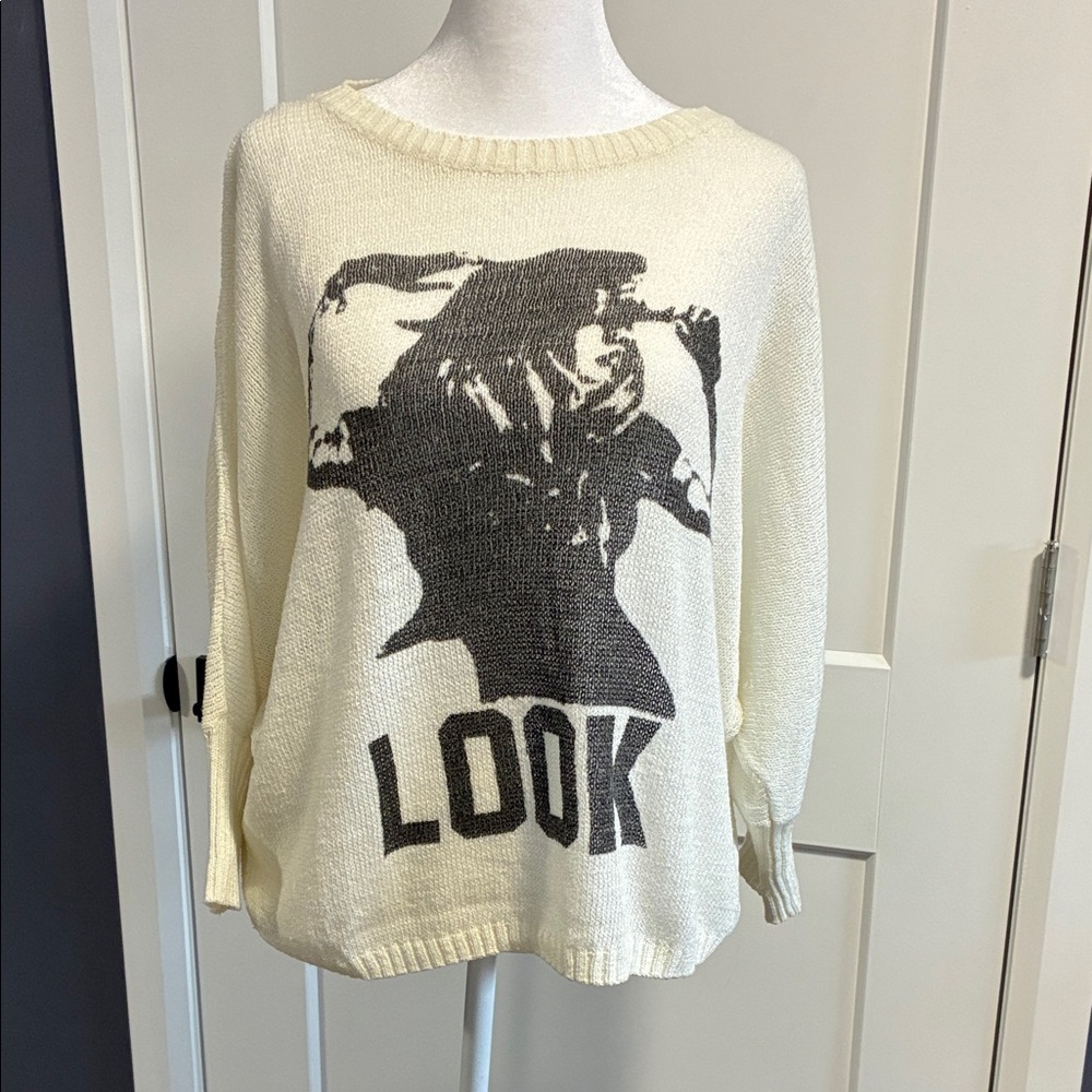 Oversized Cream Sweater with Graphic Print